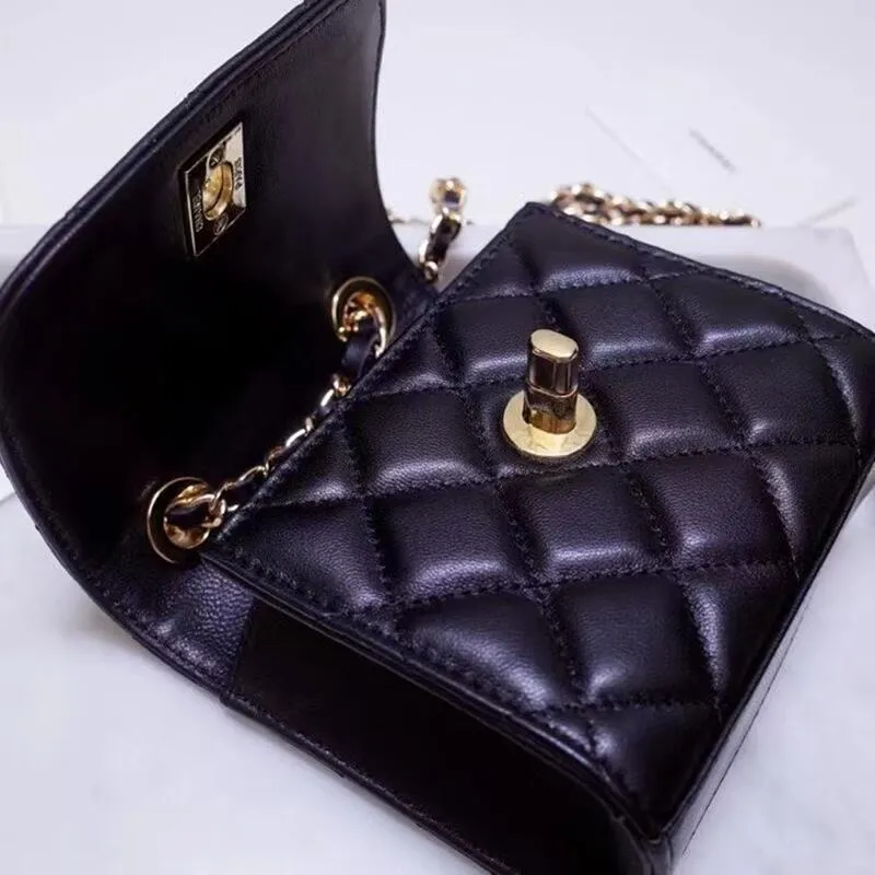 Womens Diamond Check Leather Mini Crossbody Bag With Metal Chain And