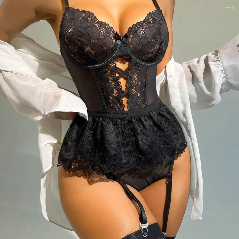 Femmes Shapers Lingerie sexy et string dentelle corset serré ensemble dos nu perspective façonnage amour sous-vêtements amusants body