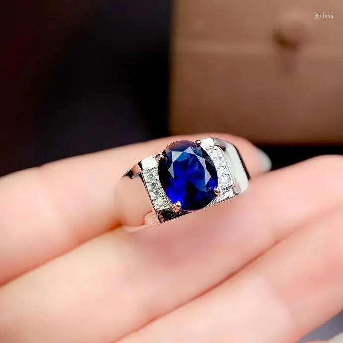 Muscular Man Sapphire Ring Cluster With Royal Blue Sapphire