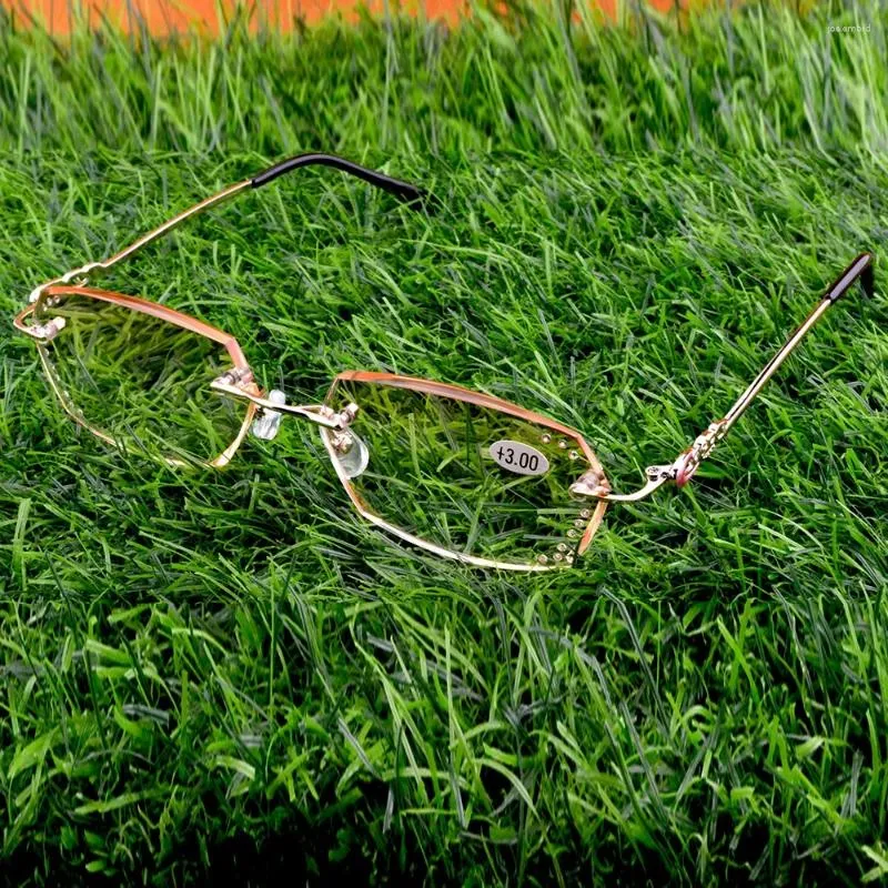 Lunettes de soleil marron coupe lentille mode dames luxe diamant tranchants ultra légers lunettes de lecture sans monture 0,75 1 1,5 1,75 à 4