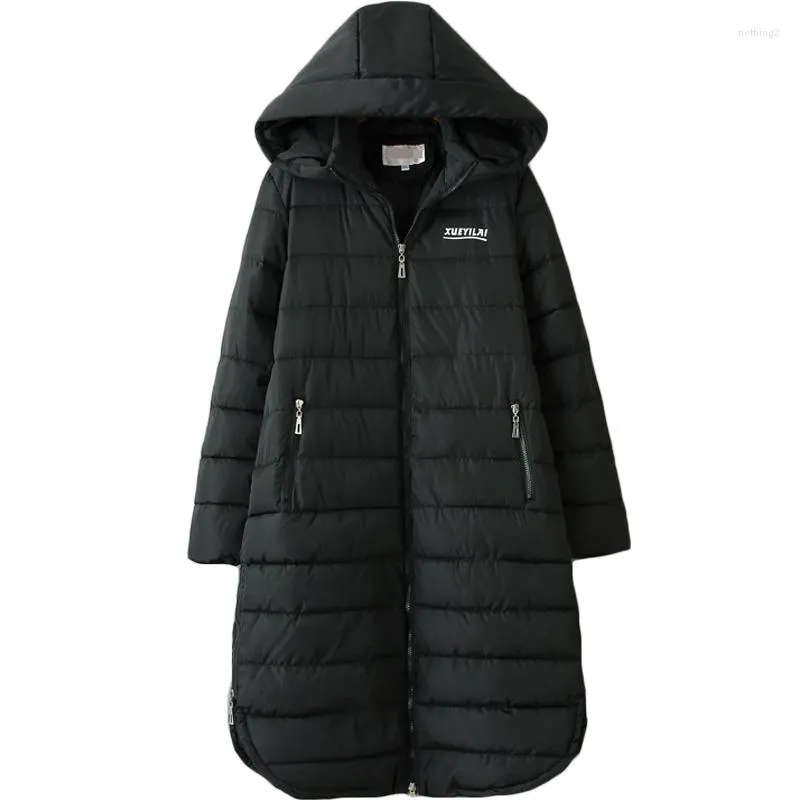 Kvinnors dikerockar 2023 överdimensionerade kvinnor Autumn Winter Long Hooded Parka Coat Woman 3xl-6xl Cotton Padded Jacket Female Loose XH1084