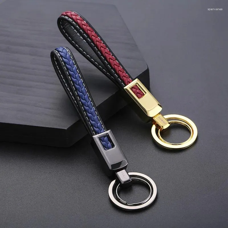 Keychains Classic handstickade läder Keychain Creative Par Schoolbag Key Ring Llaveros Pendant Real Cowhide Car Chain Accessories