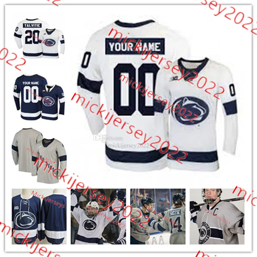 Penn State Nittany Lions Hockey Jersey Custom Personalized Polyester White Navy Grey Men s Youth Hockey Jerseys