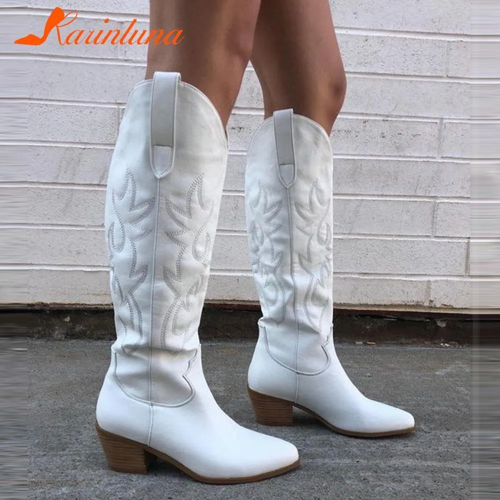 Boots Western Women Mid-calf Boots Autumn Winter Fashion Chunky Heeled Boots Western Style Simply Country Girl Cowboy Boots Shoes 230403