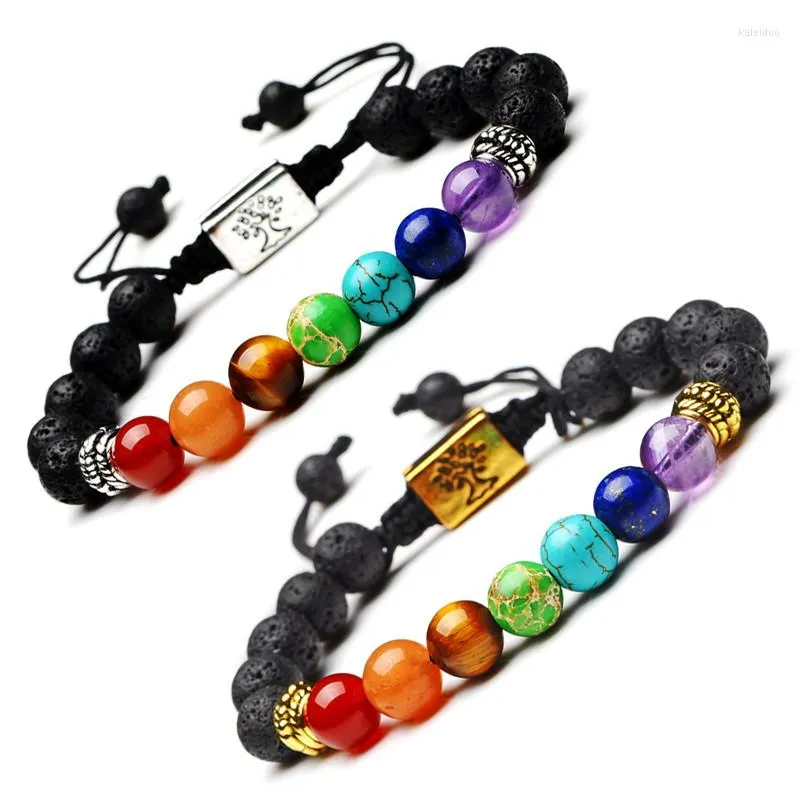 Braccialetti con ciondoli Fai da te fatti a mano Albero della vita Perline di roccia lavica 7 Chakra Guarigione Preghiera Yoga Bracciale per uomo Donna