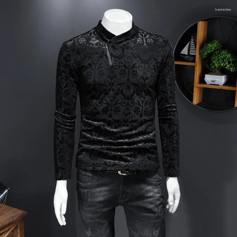 Camisetas de hombre 2023 invierno coreano más terciopelo grueso de manga larga camiseta en relieve personalidad Bottoming Shirt Tide