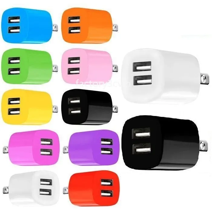 colorful fast 2.1A Dual usb chargers US Ac home wall charger plug adapter for iphone 11 12 13 14 15 Samsung Htc F1