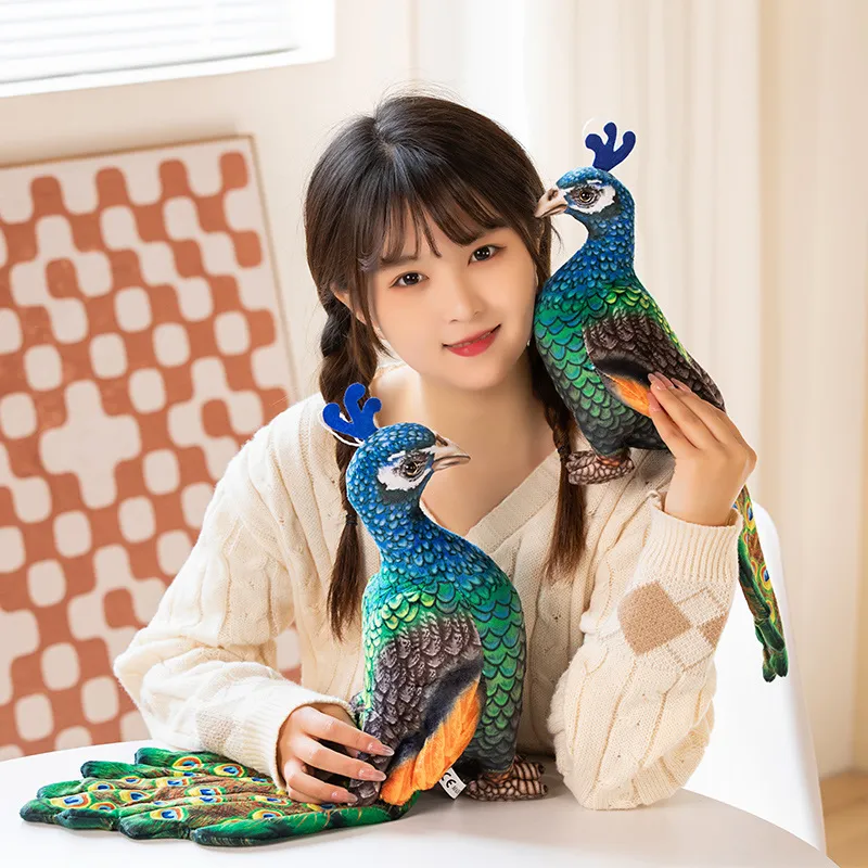 Simulation Bleu Couronne Paon Poupée En Peluche Oiseau Jouet Enfants Poupées Activité Cadeau Décoration Qrnament En Gros LA595