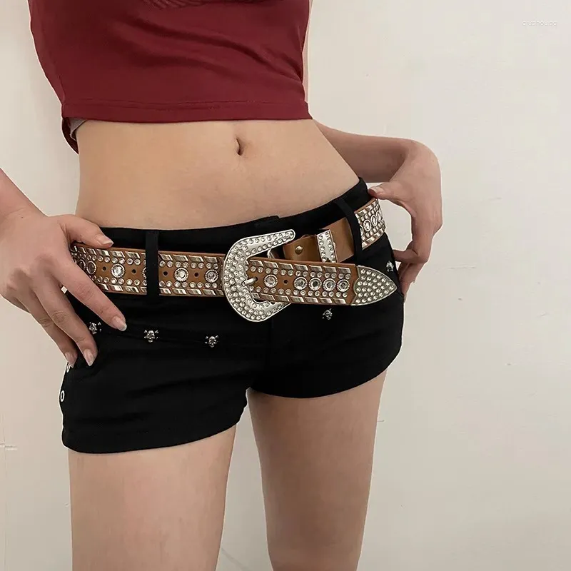 Belts Style Retro Spice Girl Y2k Inlays Water Diamond Belt Pin Buckle Fashionable Female Minority Design Waistband Seal
