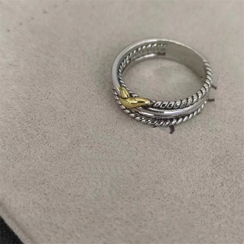 Bagues de marque Hot DY torsadées deux couleurs perles croisées bague de créateur pour femmes mode 925 en argent sterling Vintage dy bijoux mode diamant fiançailles cadeau de luxe