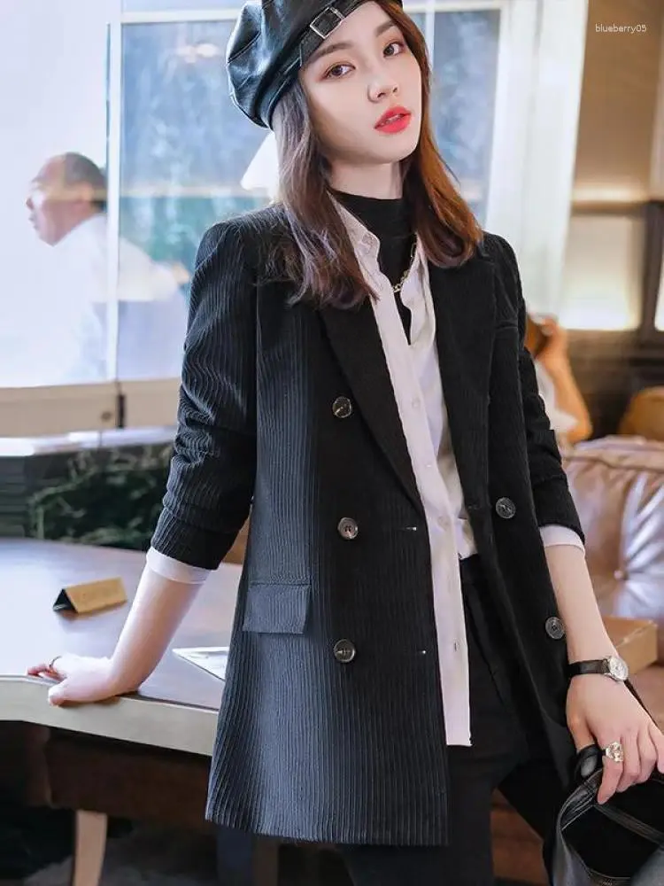 Женские костюмы 2023, простой черный пиджак высокого качества, синий двубортный деловой костюм для работы, коричневый костюм, пальто, винтажное осеннее пальто