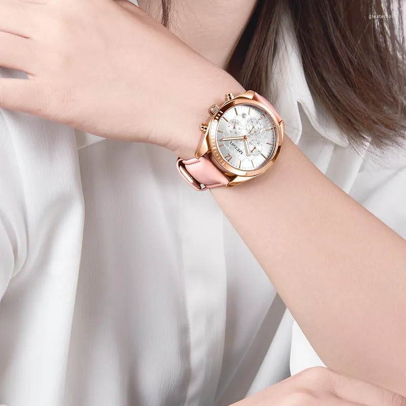 Polshorloges luxe topmerk megir dames mode kwarts pols horloge echt lederen casual waterdichte analoge horloges klok relogio feminino