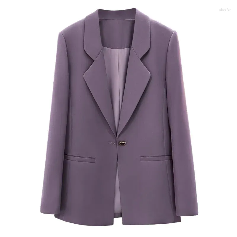 Women's Suits Women Purple Blazer Office Lady Square Button Long Sleeve Casual Overcoat Female Tops Outerwear Woman Clothing 2023 Arrivals