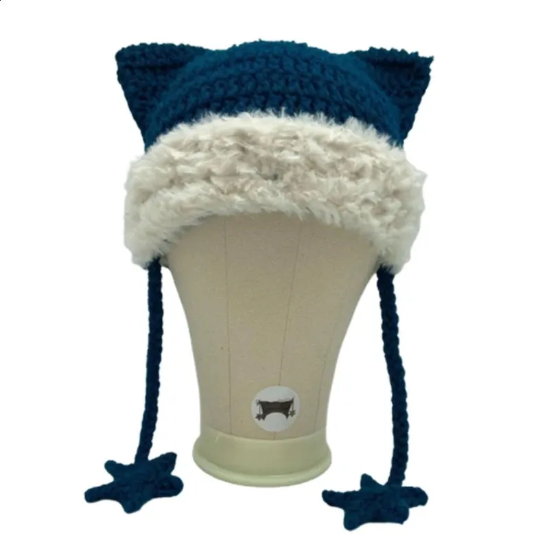 Beanie / Skull Caps Girl Cartoon Cat Ear Knit Beanie Hat Y2K-style Party Hat Po Props Girl Cute Slouchy Crocheted Hat Drop 231102