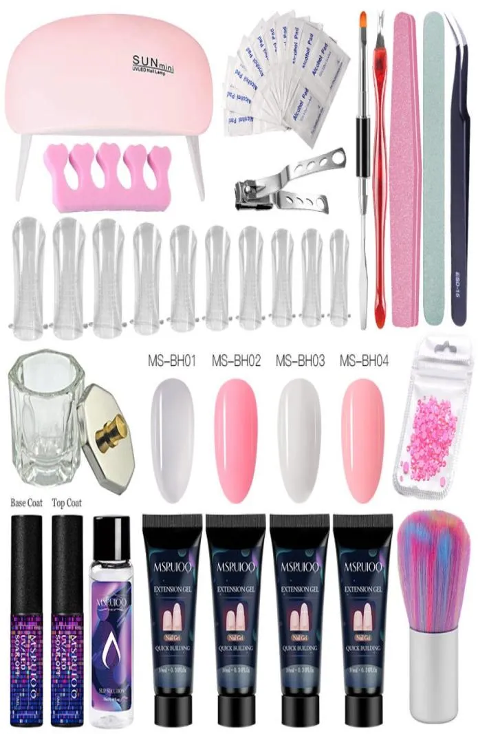 MSRUIOO Poly Extension Nail Set con 6W UV LED USB Lampada Asciugatrice Kit Kit di strumenti per manicure Nail Art Set Polish Gel4482707