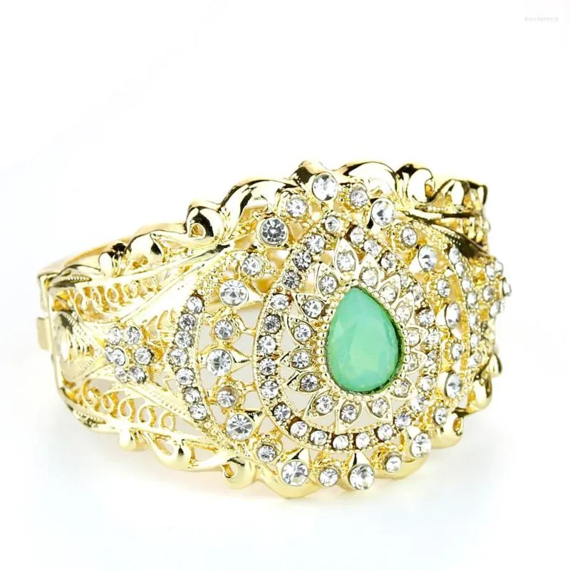 Bangle Sunspicems Trendy Gold Color Women Crystal Marocco DuBai Mint Green Bridal Wedding Jewelry Bijoux