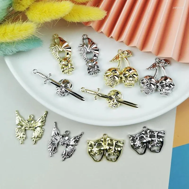 Charms ApeUr 10pcs Skull Butterfly Sword Charm For Jewelry Making Diy Necklace Pendant Golden Tone Metal Halloween Dangle High Quality