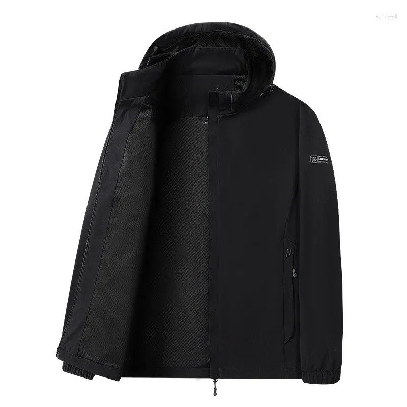 Мужские куртки, осенне-зимние эластичные уличные ветровки для скалолазания, дышащие спортивные повседневные верхние пальто с капюшоном