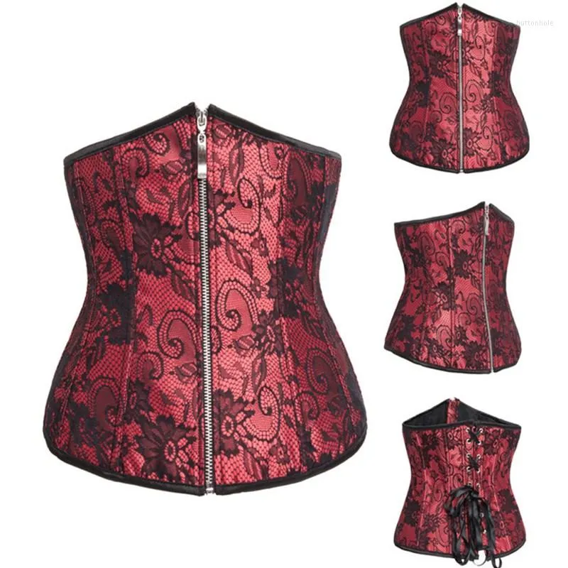 Bustiers Corsés De Alta Calidad Con Cordones Bajo El Busto Cintura Del Cuerpo Cincher Entrenador Corsé Tallas Grandes Mujeres Retro Cremallera Rojo Negro Blanco Bustier