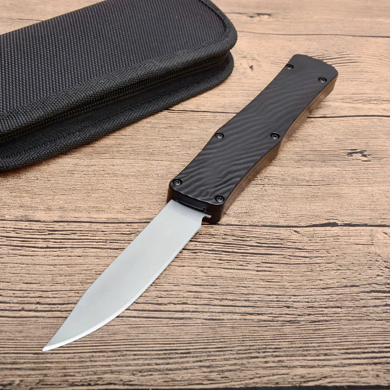 Specialerbjudande svart handtag Auto Tactical Knife 440C Drop Point Satin Blade Alloy Handle Handtag utomhus Överlevnad Räddning Knivar EDC Gear