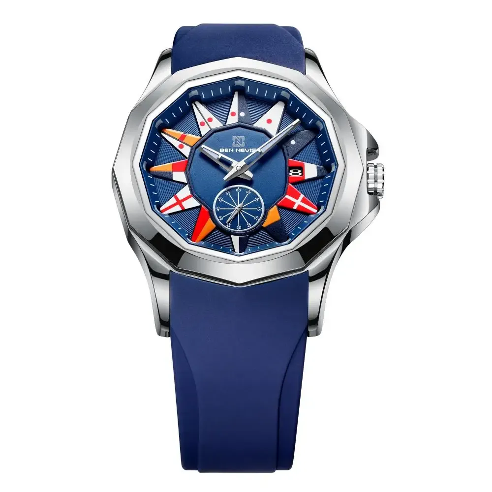 Creatieve nautische vlag quartz horloge heren chronograaf kalender militaire sporthorloge zachte siliconen band waterdichte klok relogio