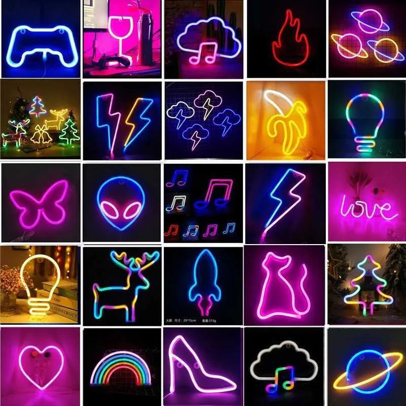 Night Lights LED Neon Night Light Sign Wall Sign Night Lamp Xmas Birthday Gift Wedding Party Wall Hanging Neon Lamp Home Decor Usb Battery P230331