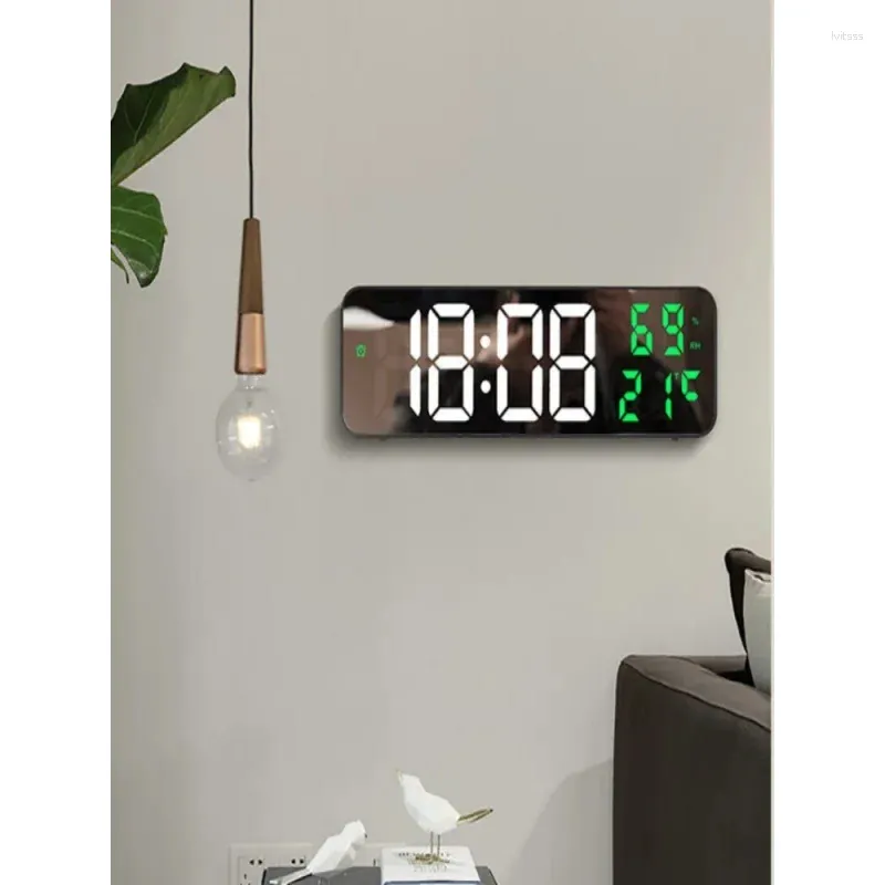 Relógios de parede 9 polegadas grande relógio digital temperatura e umidade display modo noturno alarme de mesa 12/24h LED eletrônico