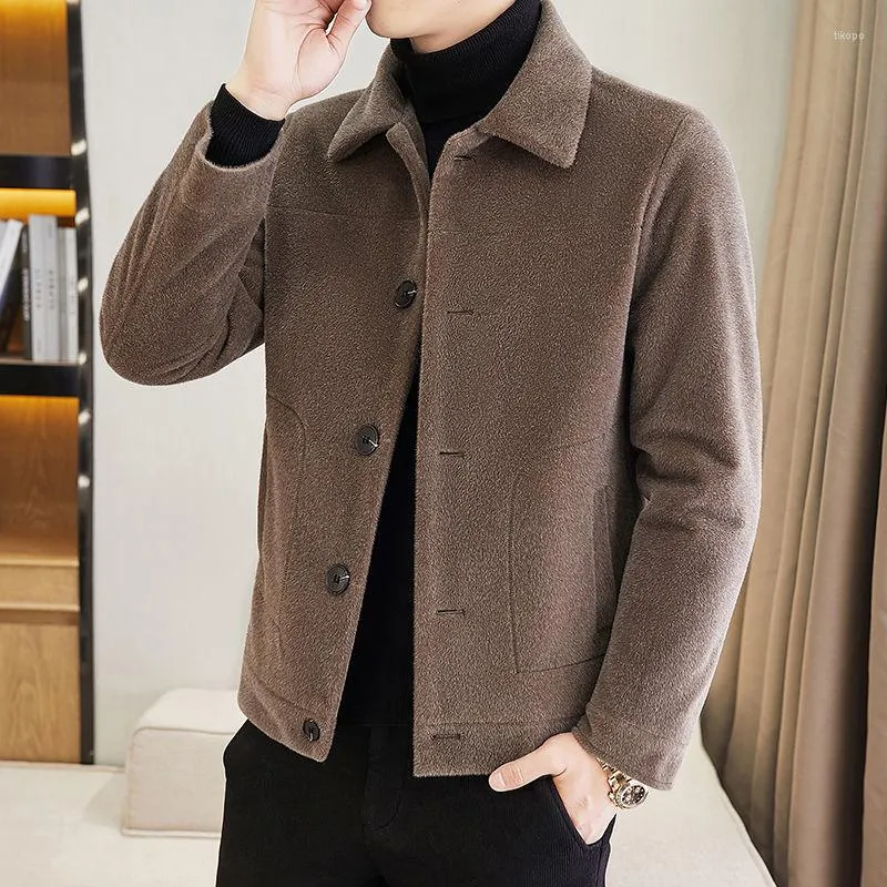 Men's Wool Men 2023 Spring Autumn Fashion Mink Velvet Coats Male Short Slim Overcoats Middle-aged Thicken Warm Jackets W322