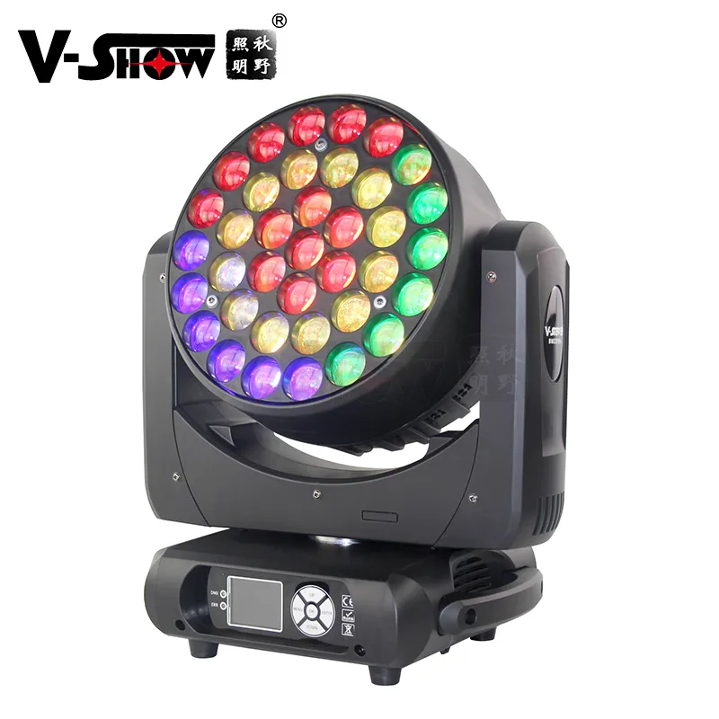 V-Show 37*15W RGBW 4 em 1 levou luz de cabeça móvel com zoom de lavagem de feixe de alto brilho