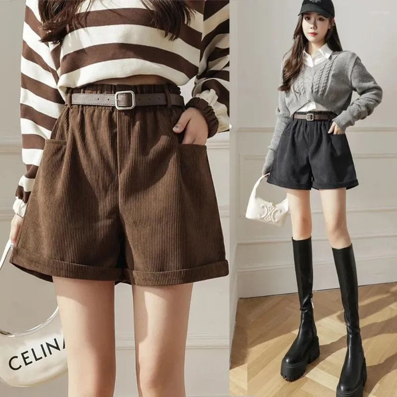 Women's Shorts 2023 Autumn Winter Casual Elastic High Waist Corduroy Women A- Line Slimming Loose Wide Leg Fashion Woman