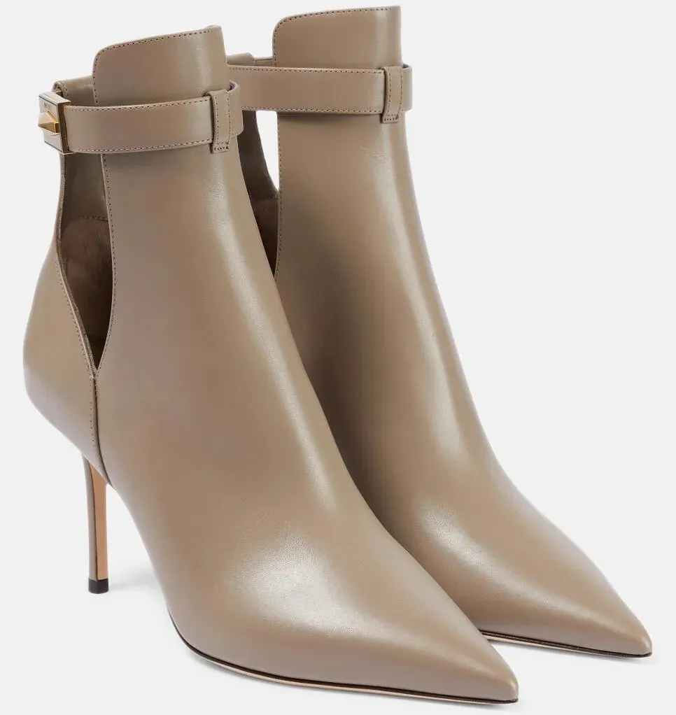 Inverno elegante mulheres apontou-toe Nell tornozelo bota preto nu vermelho bezerro botas de couro senhora salto alto vestido de festa casamento andando EU35-43 com caixa