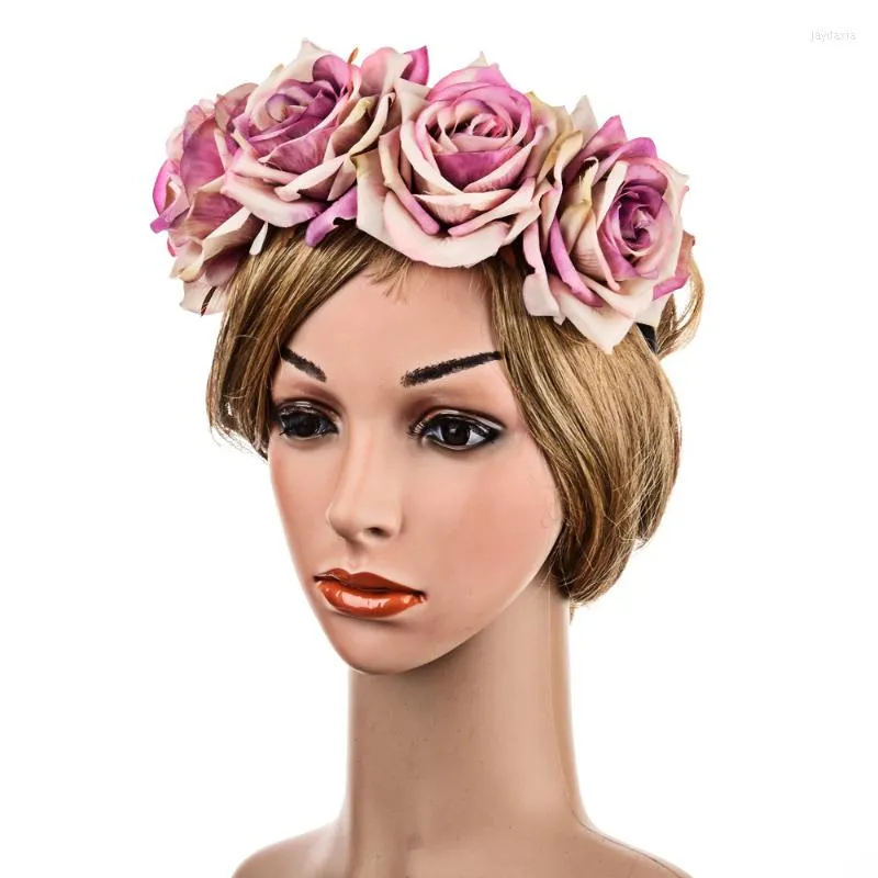 Flores decorativas Simulação Flower Hair Bride Crown Wedding Floral Headnd Garland Girl Wreath Elastic Party