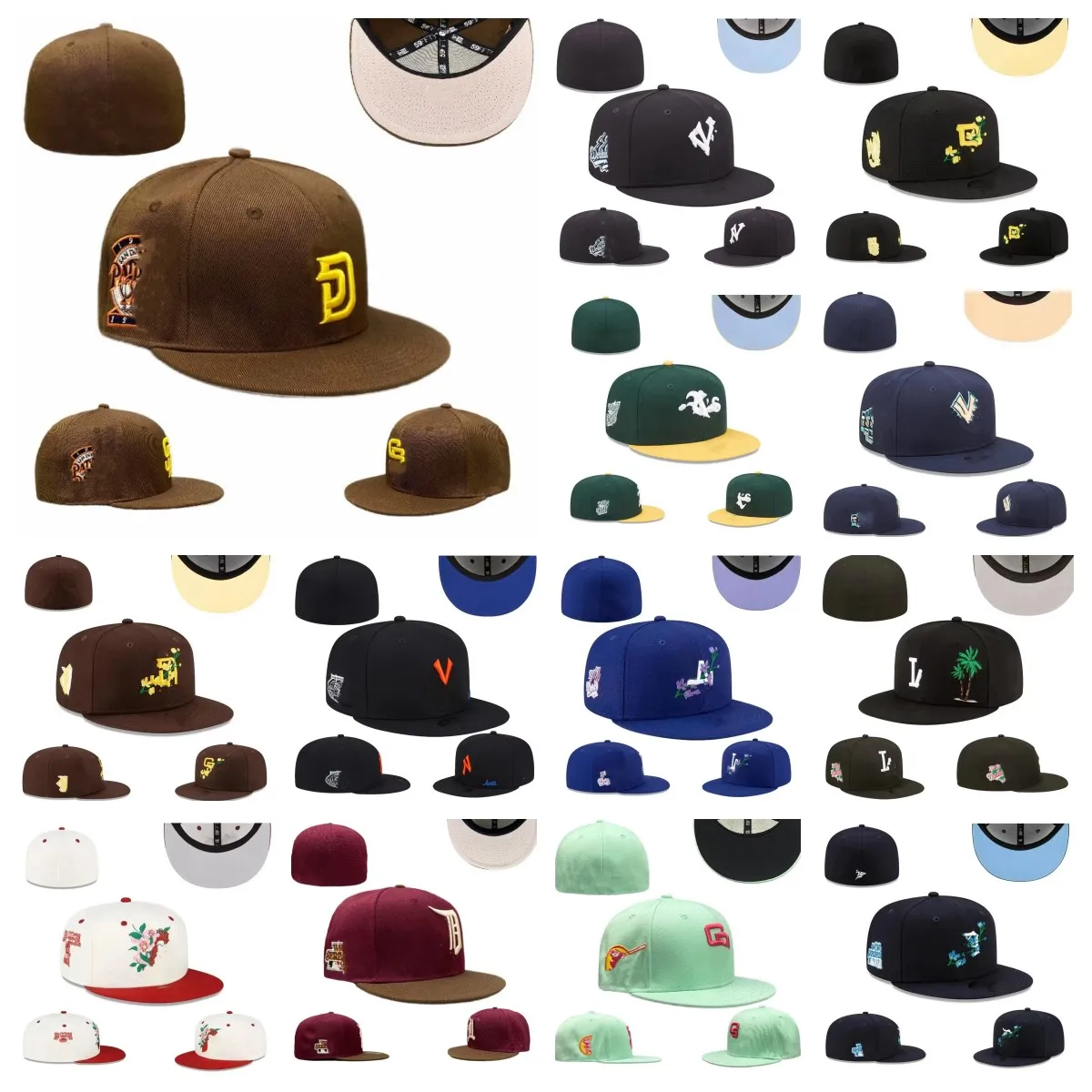 Plat Casual Hoeden Designermaat Baseball voetbal Caps letterborduurwerk Katoen Alle teams Logo Sport World Gepatcht Volledig gesloten gestikte hoeden maten 7-8 mix bestellen