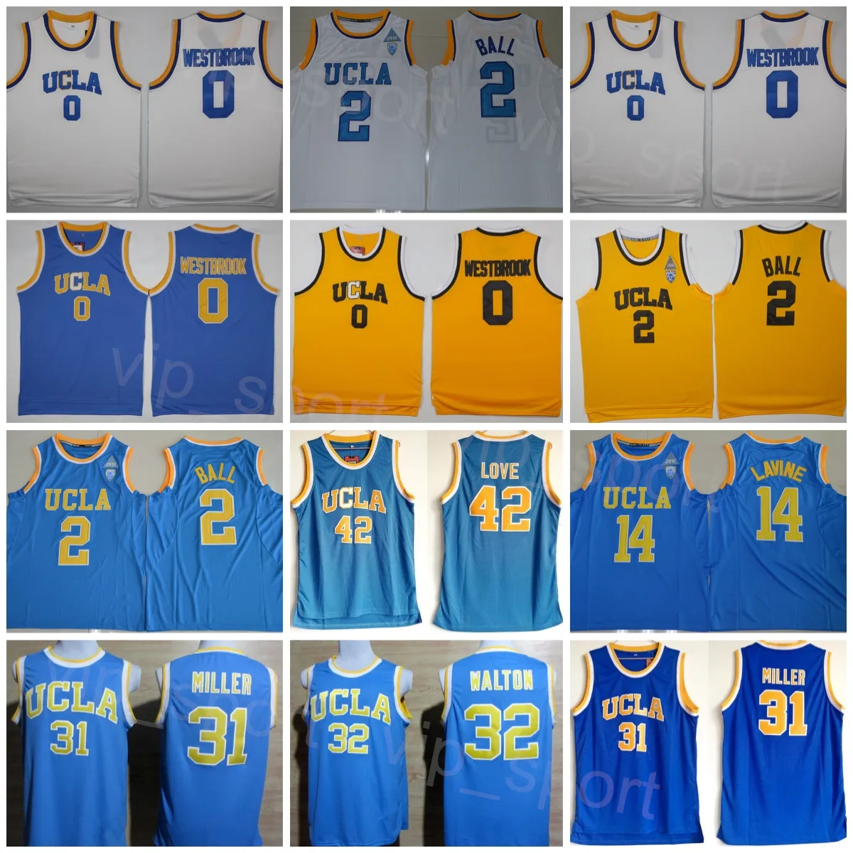 Kolej Basketbol Zach Lavine Jersey 14 UCLA Bruins Russell Westbrook 0 Lonzo Ball 2 Kevin Love 42 Reggie Miller 31 Bill Walton 32 Üniversite Dikişli Spor NCAA