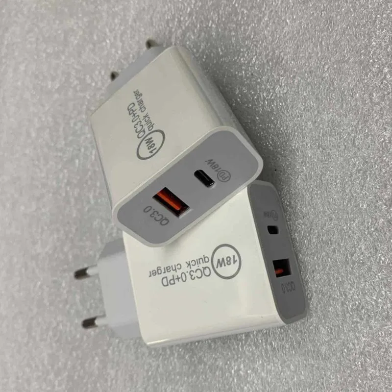 18W 20W Fast Phone Charger Dual Port USB Type-C PD Wall Charging för EU/US/UK/AU-kontakt med detaljhandelslådan