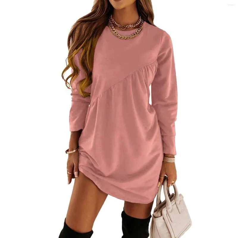 Casual jurken in For Women Winter Elegant Plus Size Long Sleeve Mini Tunic Dress Crewneck Loose Flowy Ruched Robe Femme