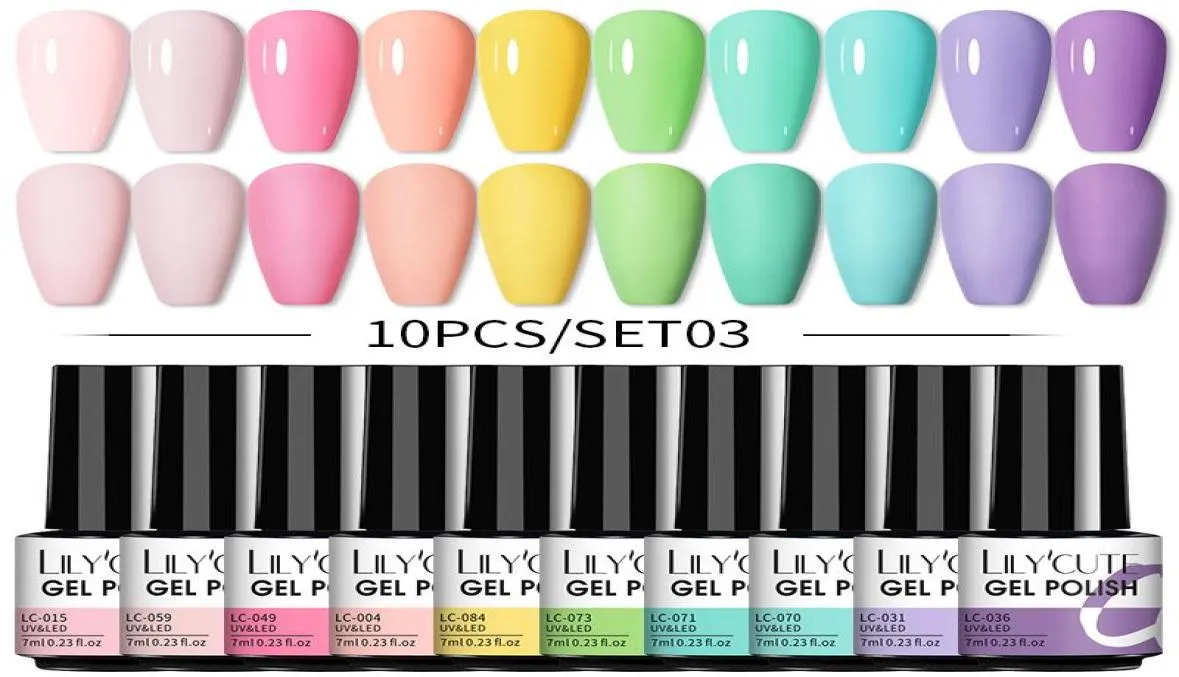 Nagelkonstsatser 10pcsset gelpolska rosa glitter schema Vårfärger semi permanent blöt av uv led kitnail kitsnail8348917