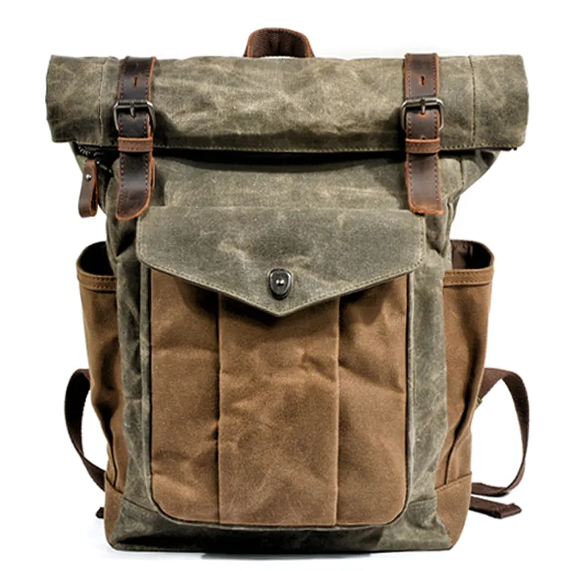 Skolväskor Muchuan Luxury Vintage Canvas Ryggsäckar för män Oljevax Canvas Leather Travel Ryggsäck Stora vattentäta Daypacks Retro Bagpack 230403