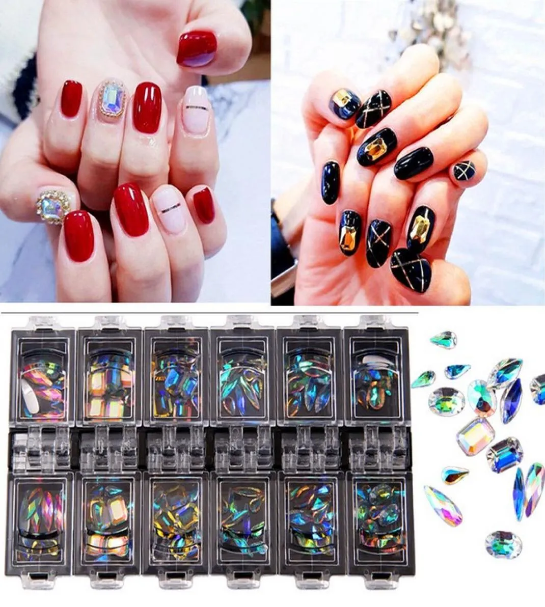 Multi formes verre cristal AB strass pour Nail Art Craft mélange 7 styles cristaux à dos plat décorations 3D pierres à dos plat pierres précieuses S1762454