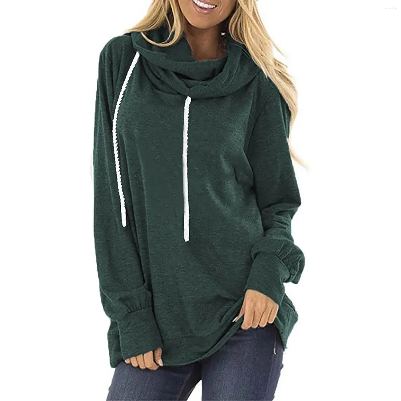 Hoodies femininos moda casual cores sólidas solto de manga comprida com capuz pulôver topos com cordão moletom sudaderas mujer #35