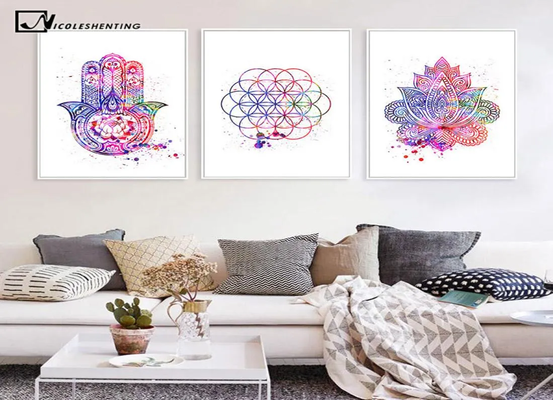 Hamsa Life of Flower Yoga Pet Plaks Art Plakat Streszczenie dekoracyjnego malowania ściany dekoracja obraz Nordic nowoczesny pokój 7673394