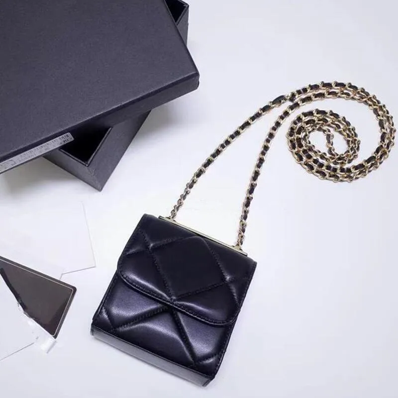 Womens Diamond Check Leather Mini Crossbody Bag With Metal Chain And