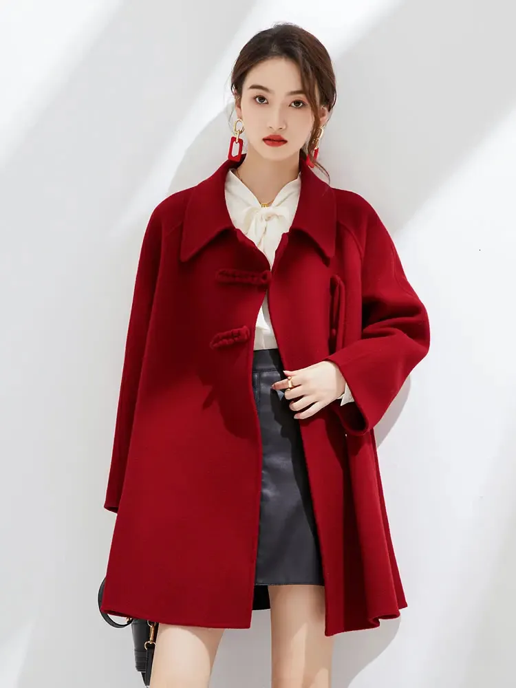 Wełniana mieszanka Klasyczna unikalna elegancka elegancka płaszcz jesień i zimowe wełniane płaszcz chiński styl czysty trend mody 231102