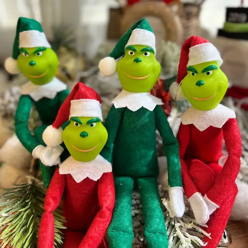 Stock 30 cm Nuovo Natale Grinch Doll Capelli verdi Mostro Peluche Decorazioni per la casa Elfo Ornamento Ciondolo Regalo di compleanno per bambini FY3894 G1108