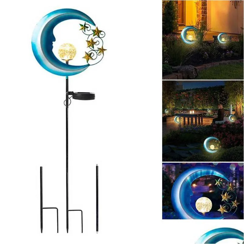 Décorations De Jardin Énergie Solaire Lumière Lune Craquelé Verre Globe Lumières En Métal Chemin Décoratif Pour L'extérieur Dhjb2