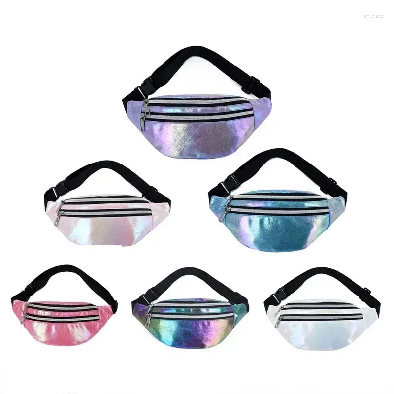 Sacs de taille holographiques, sac de ceinture holographique pour l'extérieur, Laser coloré PU plage voyage fermeture éclair une épaule pour femmes, sac de ceinture pour filles