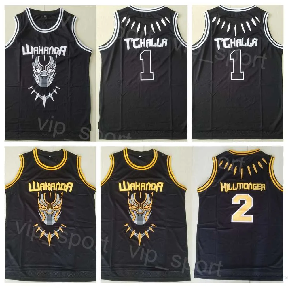 Filmbasketbal 2 Hillmoager Erik Killmonger Jerseys Wakanda Black Panther 1 Tchalla College Ademboere universiteitsteamkleur voor sportfans Pure katoenen shirt