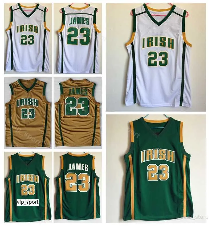 High School LeBron James Jerseys 23 Men Basketball Irish St. Vincent Mary Jerseys For Sport Fans Team Green Away Brown White Color