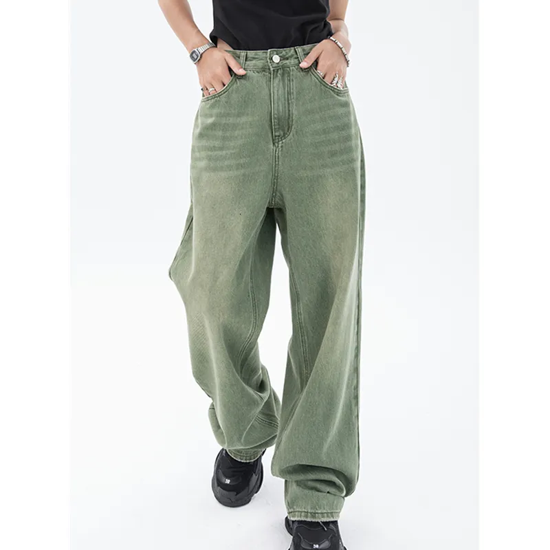 Kvinnors jeans vintage gröna kvinnors jeans modebyxor streetwear hög midja bred ben sommar y2k baggy casual rak mamma denim byxor 230403
