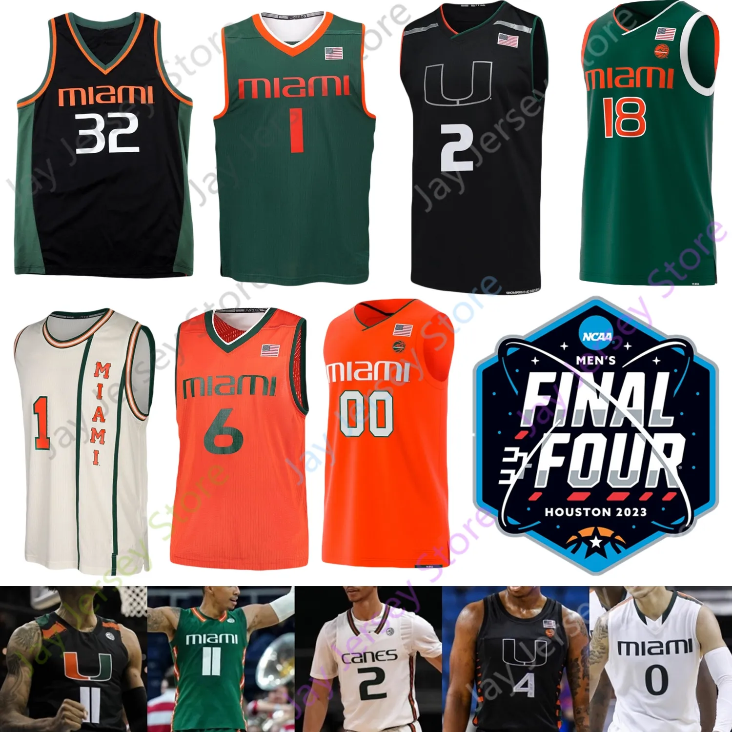 2023 Final Four 4 Jersey Miami Miami Hurricanes Basketbol NCAA Koleji Isaiah Wong Miller Nijel Paketi Norchad Omier Wooga Kavak Bensley Joseph Harlond Beverly Kadınlar